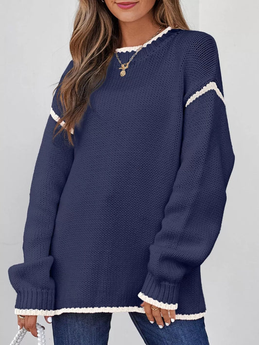Contrast Trim Long Sleeve Sweater