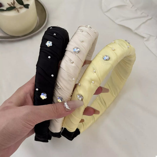 Rhinestone Wide Padded Headband Black One Size