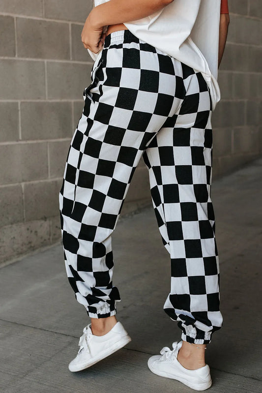 Checkered Joggers Women - Checkered Elastic Waist Joggers