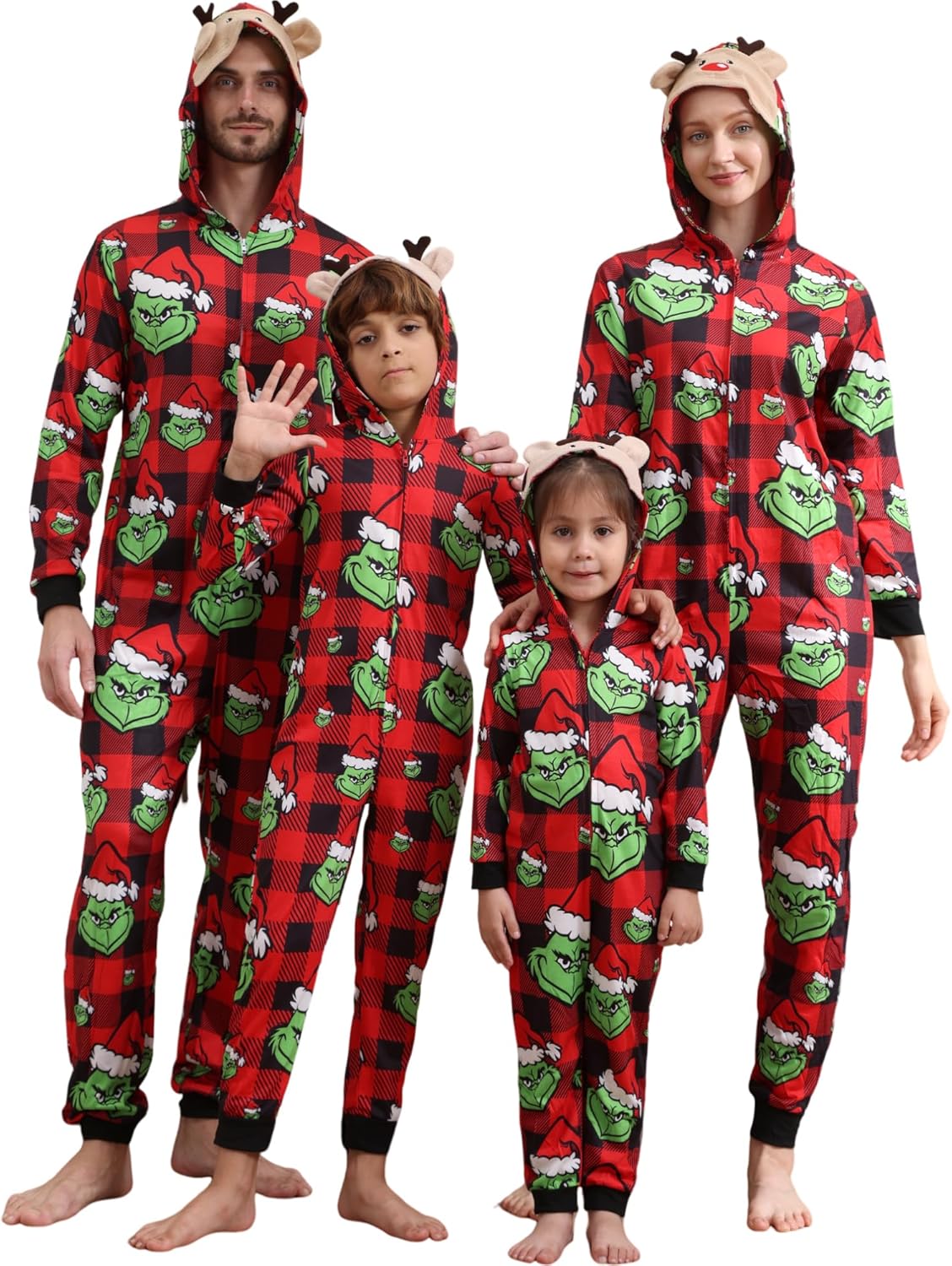 Matching Christmas Onesies for Family - Zip Up One-Piece Holiday Pajamas Checkred