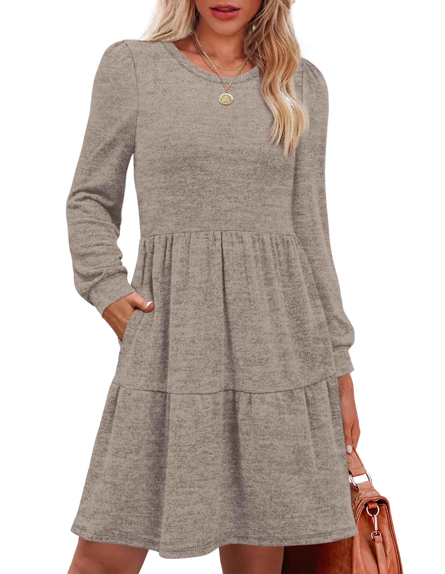 Zeagoo Womens Long Sleeve Fall Dresses with Pockets - Zeagoo Khaki / M(6) Zeagoo Womens Long Sleeve Fall Dresses with Pockets - Zeagoo Khaki / M(6)