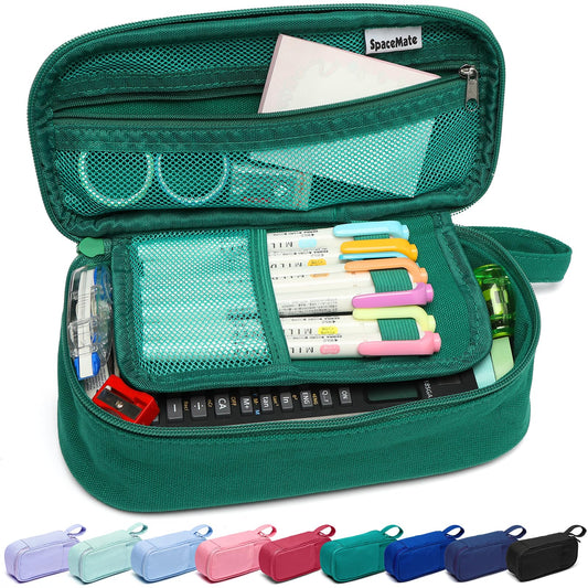 Large Pencil Case 1800ml - Heavy Duty Canvas School Supplies Organizer for Kids Students Green