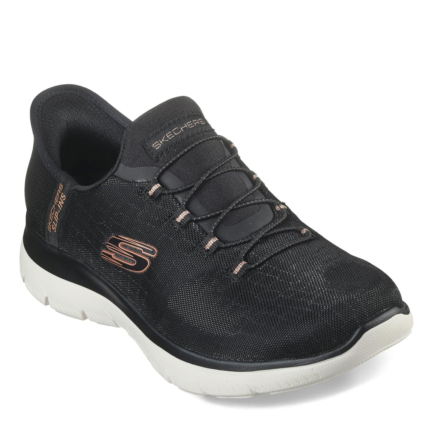Skechers Women's Hands Free Slip-ins Summits Classy Night Sneaker, Black Rose Gold, 8