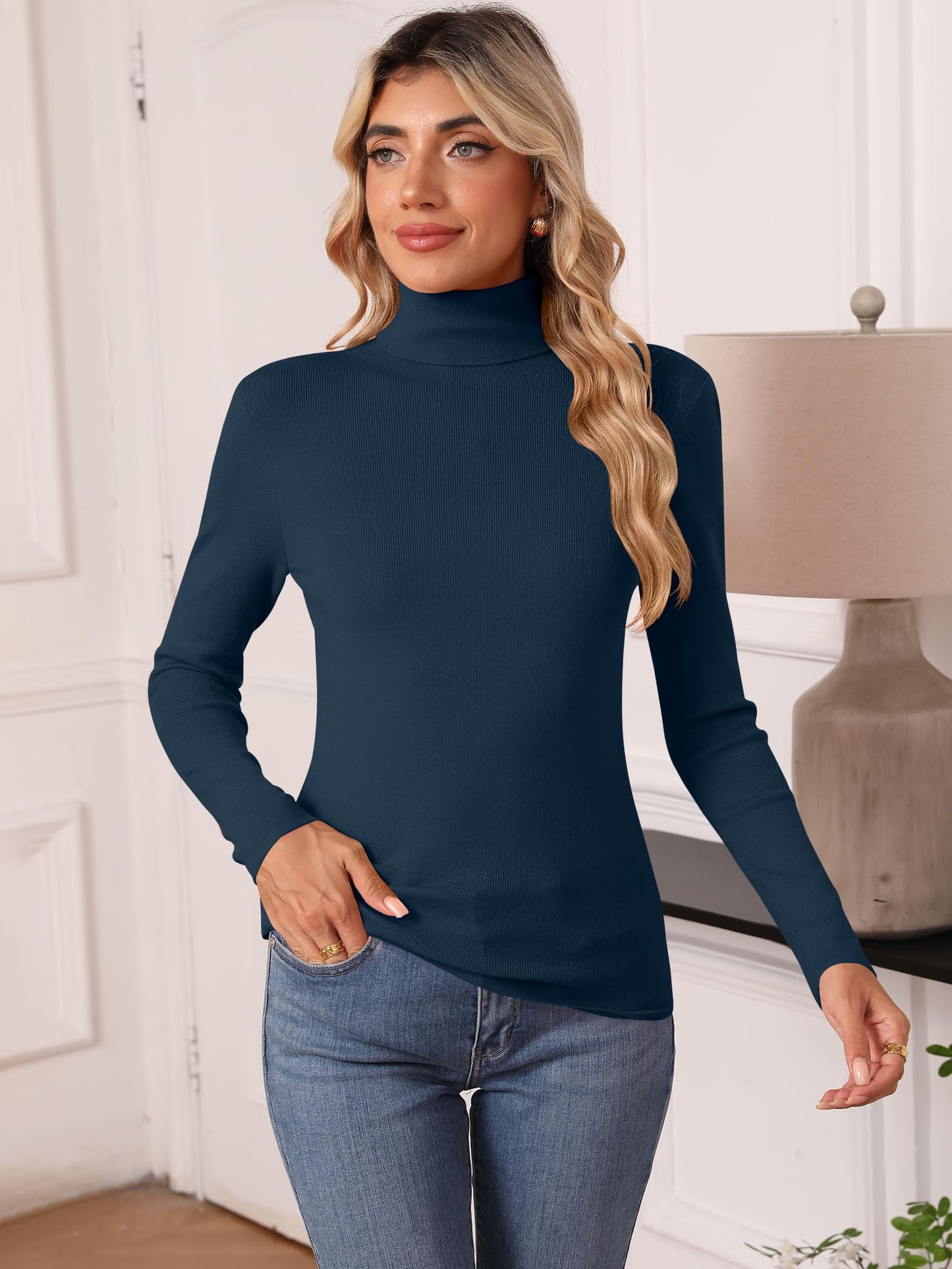 Women's Turtleneck Long Sleeve Shirt - Thermal Underwear Top for Fall Winter