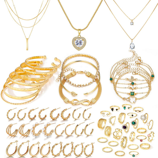 Women's Accessories - 36-Piece Gold Plated Jewelry Set Necklaces Bracelets Earrings Rings Gift Gold stackable