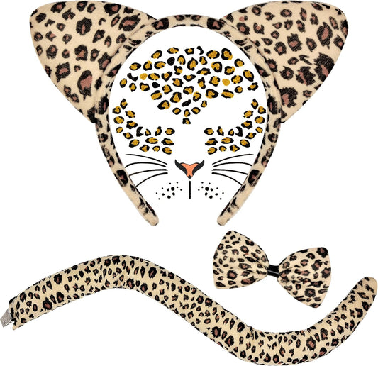 Valentine Leopard Costume - Animal Ears Headband Tail and Face Stickers - Halloween Leopard Cat Costume Default Title