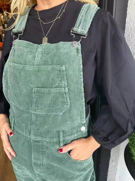 Distressed Wide Leg Corduroy Overalls
