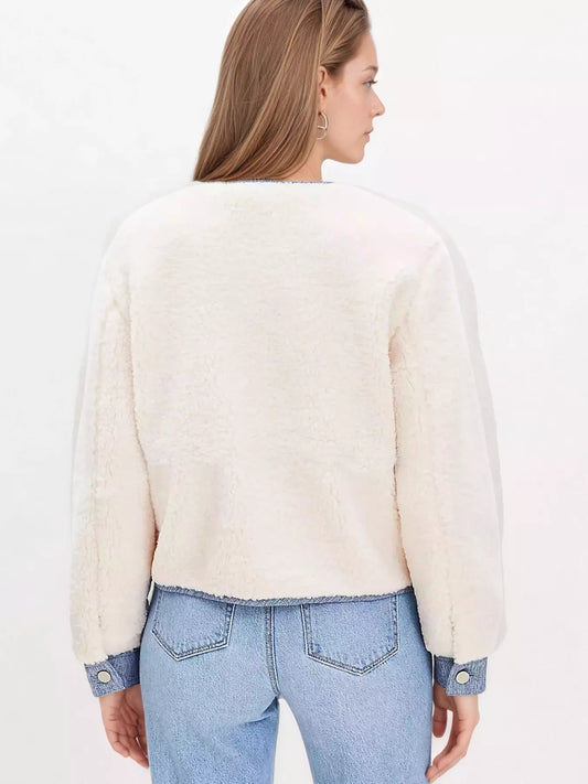 Contrast Trim Teddy Jacket