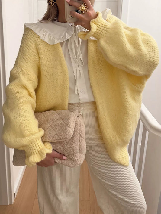 Open Front Ribbed Hem Cardigan