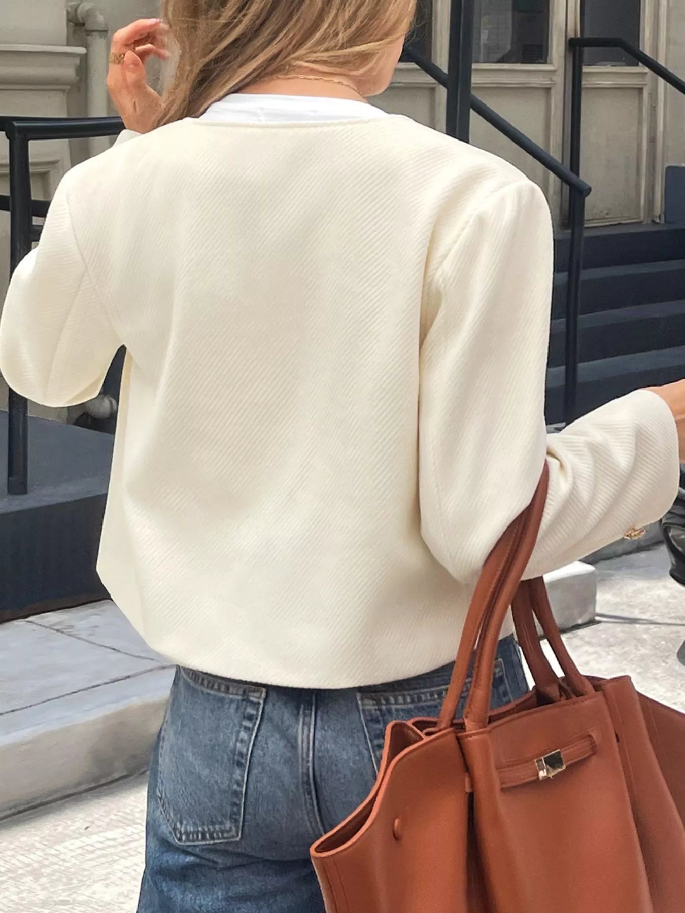 Textured Button-Down Cropped Jacket