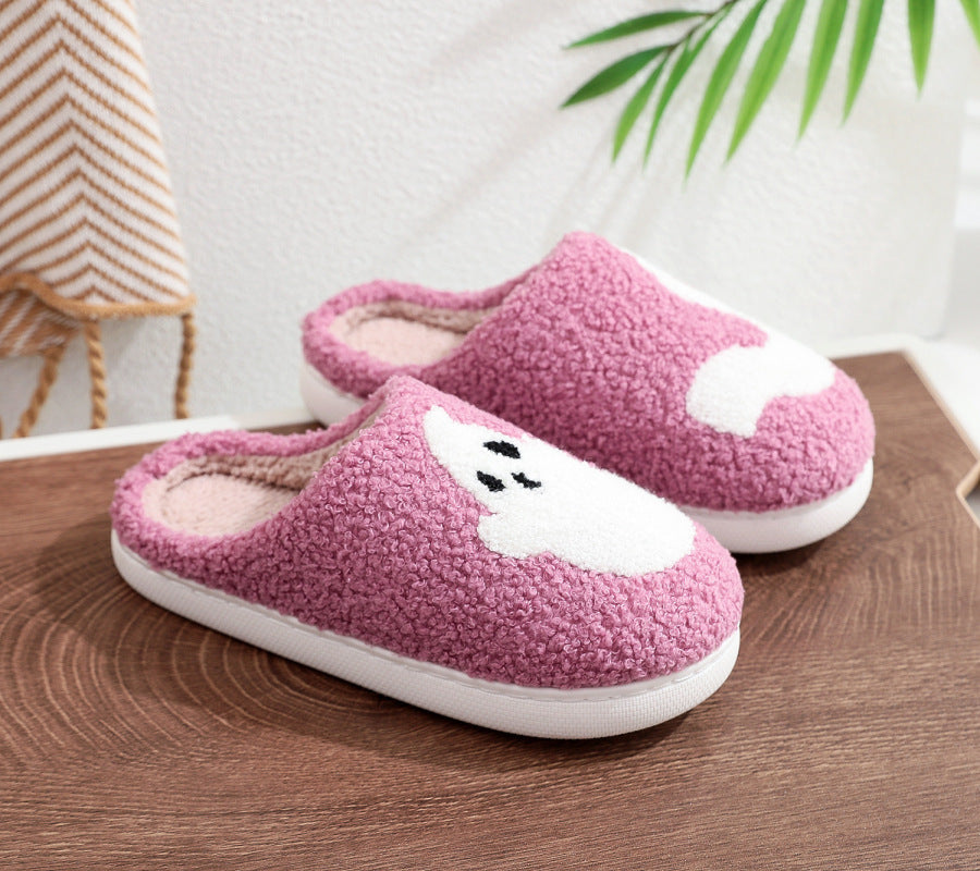 Halloween Purple Ghost Pumpkin Pattern Unisex Home Winter Fur Slippers Purple