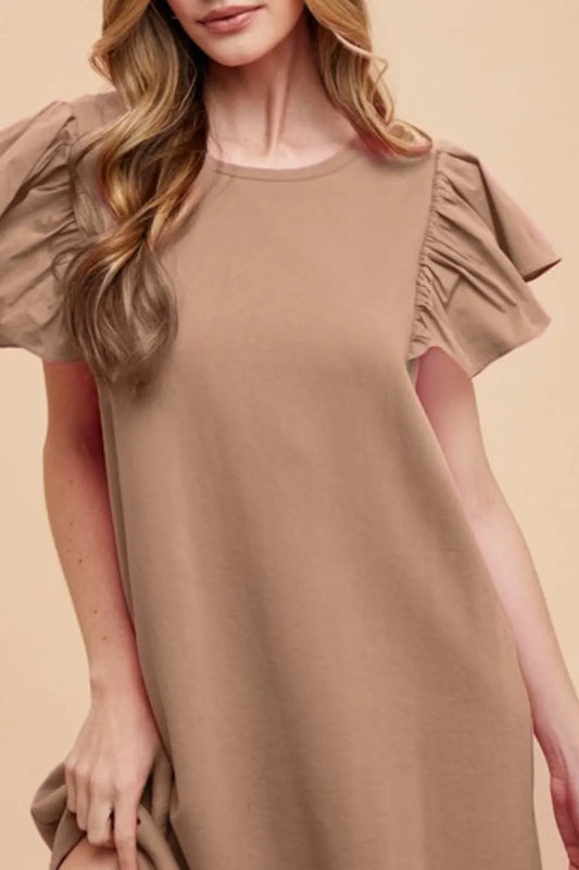 Annie Wear Round Neckline Ruffle Sleeve Relaxed Knit Dress