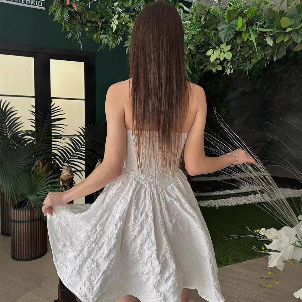 Women Clothing Tube Top Dress High Grade Jacquard Three Dimensional Fabric Sexy off Shoulder Waist Hem Dress