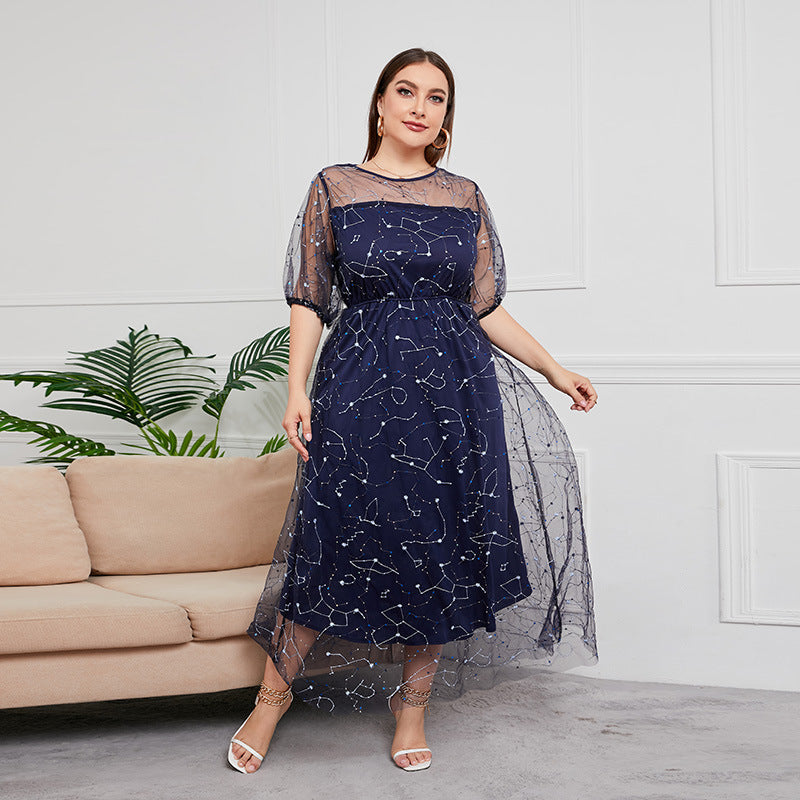 french dresses for women Plus Size New French Hepburn Dress Women Mesh Banquet Party Maxi Dress – Lady Ros