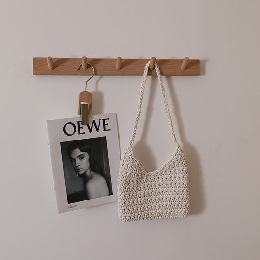 Single Shoulder Cotton Thread Woven Bag Solid Color Single Shoulder Women Bag Casual Underarm Bag Vacation Beach Bag One Size Color V-Shaped Rice