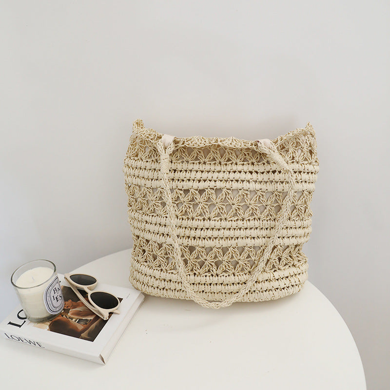 Fairy Hollow Out Cutout out Straw Bag Summer Little Shoulder Woven Bag Vacation Beach Bag Women Bag One Size Rice