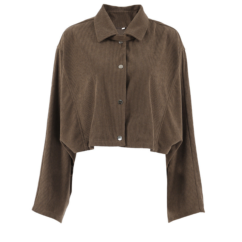 Early Autumn Coat Women Corduroy Retro Maillard Long Sleeve Trendy Casual All Matching Short Cardigan