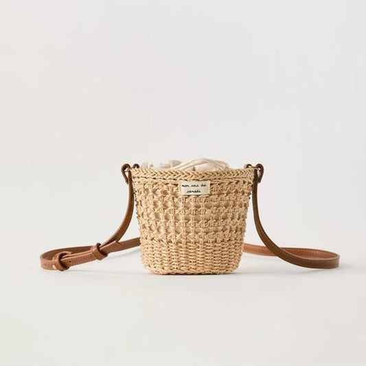 Cute Bucket Crossbody Straw Bag Fresh Hollow Out Cutout Shoulder Woven Bag Vacation Beach Bag Women Bag One Size Crossbody Mini