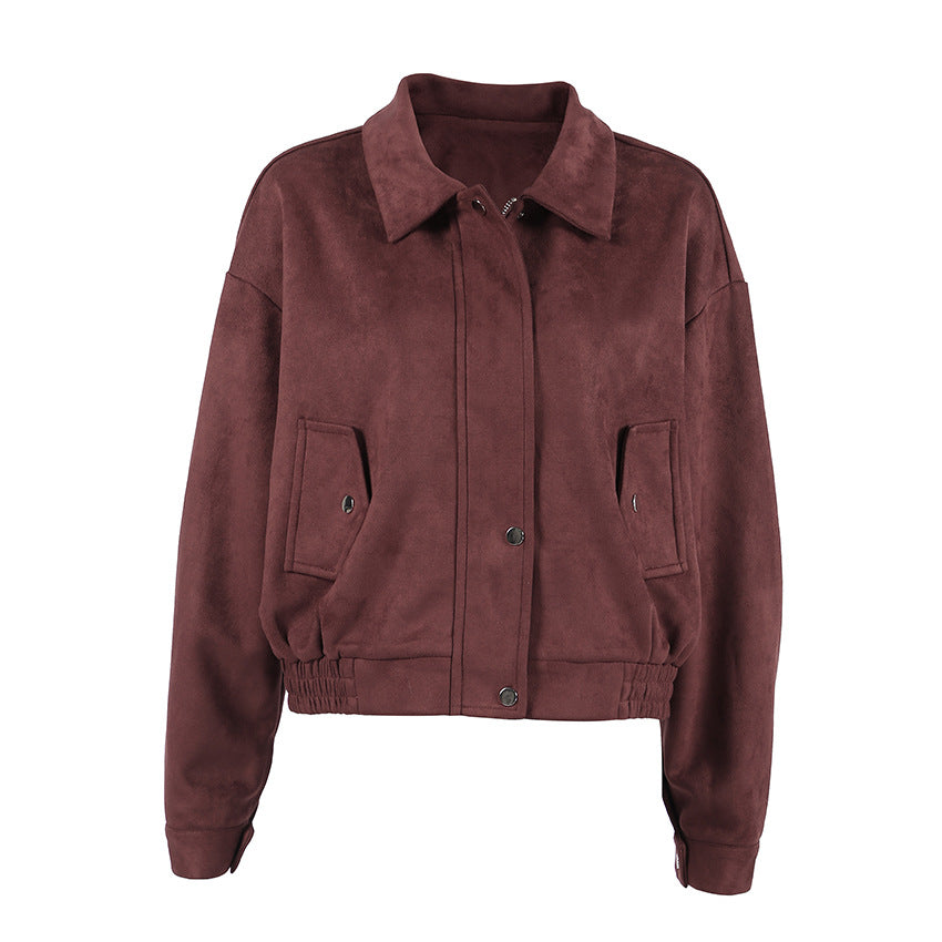 Fall Winter Niche Collared Long Sleeve Brown Atmosphere Suede Cardigan Coat Women Locomotive Leather Coat