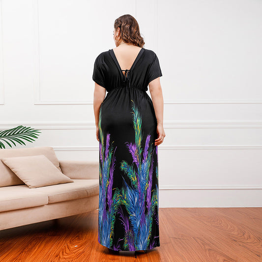 Plus Size Bohemian Girls Extra Long Extra Large Ice Silk Dress Holiday Beach Dress Midi Dress