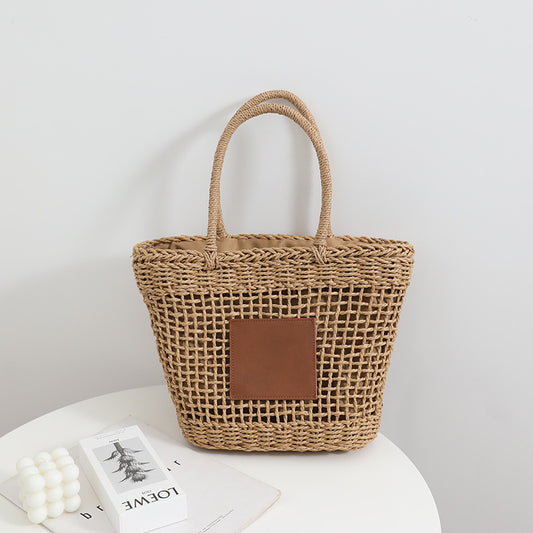 Niche Thailand Straw Bag Retro One Shoulder Portable Hollow Out Cutout Woven Bag Women Seaside Vacation Beach Bag