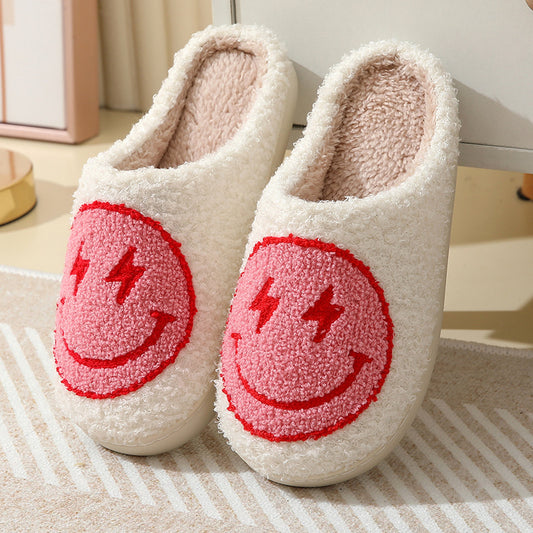 Lightning smiley face cotton slippers indoor home autumn and winter warm slippers Pink