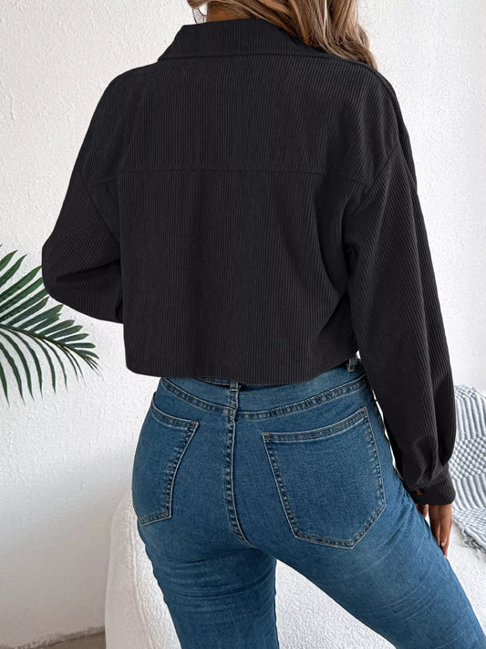 Corduroy Button-Up Dropped Shoulder Jacket