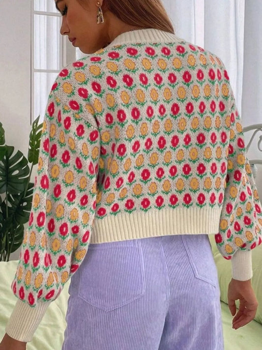 Floral Button Up Long Sleeve Cardigan