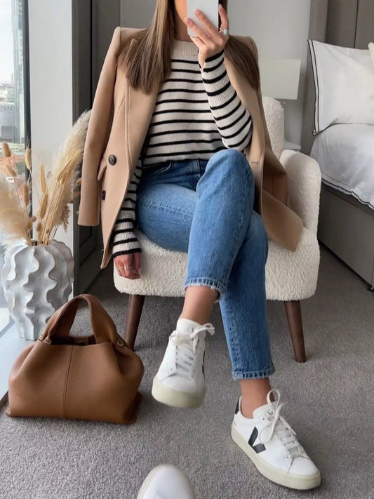 Lapel Collar Double-Breasted Blazer