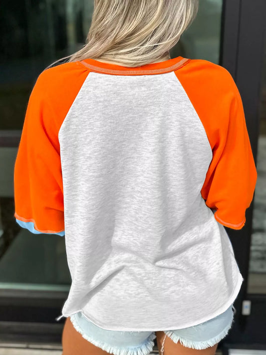 Thanksgiving Turkey Sequin Color Block Raglan Sleeve Top
