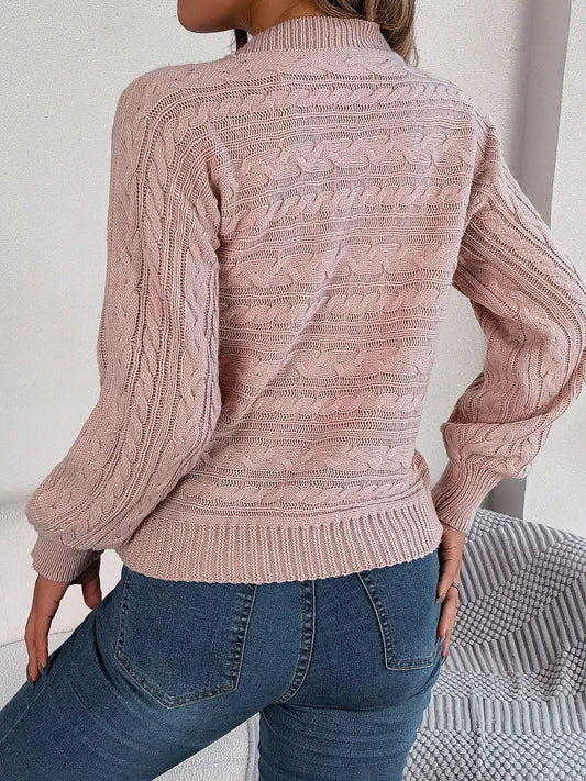 Cable-Knit Cutout Round Neck Sweater
