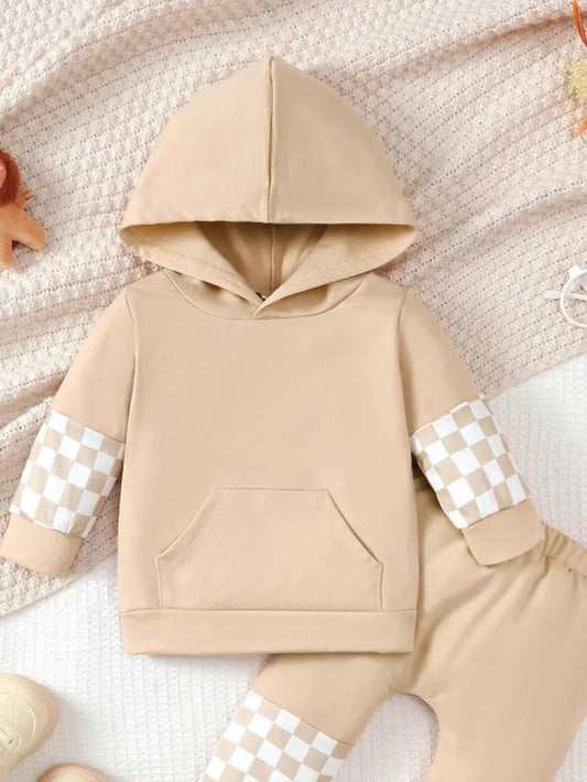 Checkered Long Sleeve Sweatshirt and Pants Set