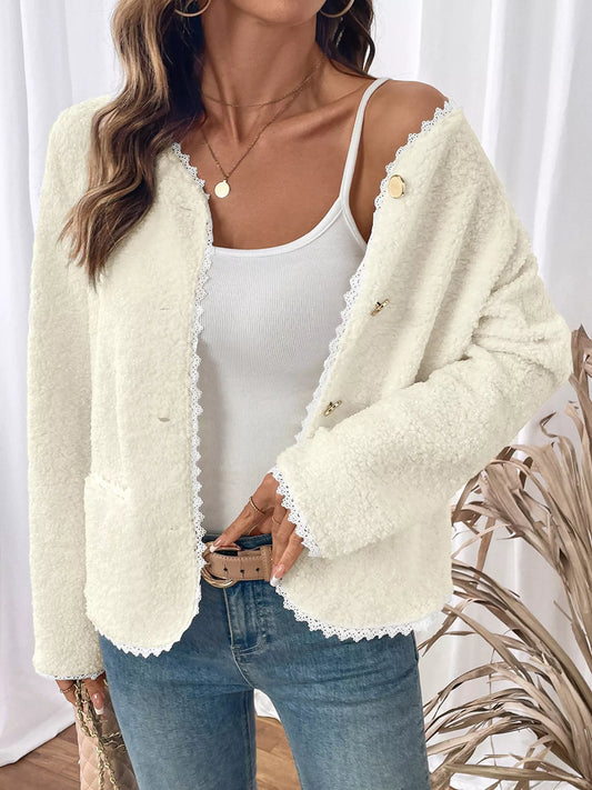 Lace Detail Button Up Long Sleeve Outerwear
