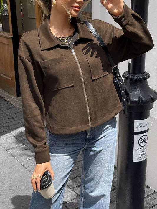 Casual Long Sleeve Zip-Up Jacket