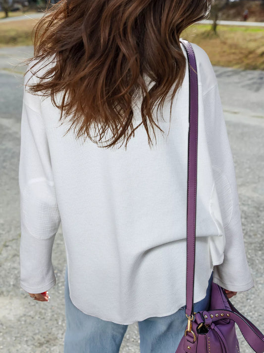 Solid Color Waffle Ribbed Dolman Sleeve Oversize Top