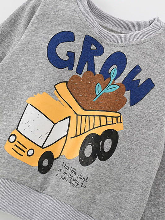 Children's Cartoon Truck Crew Neck Sweatshirt