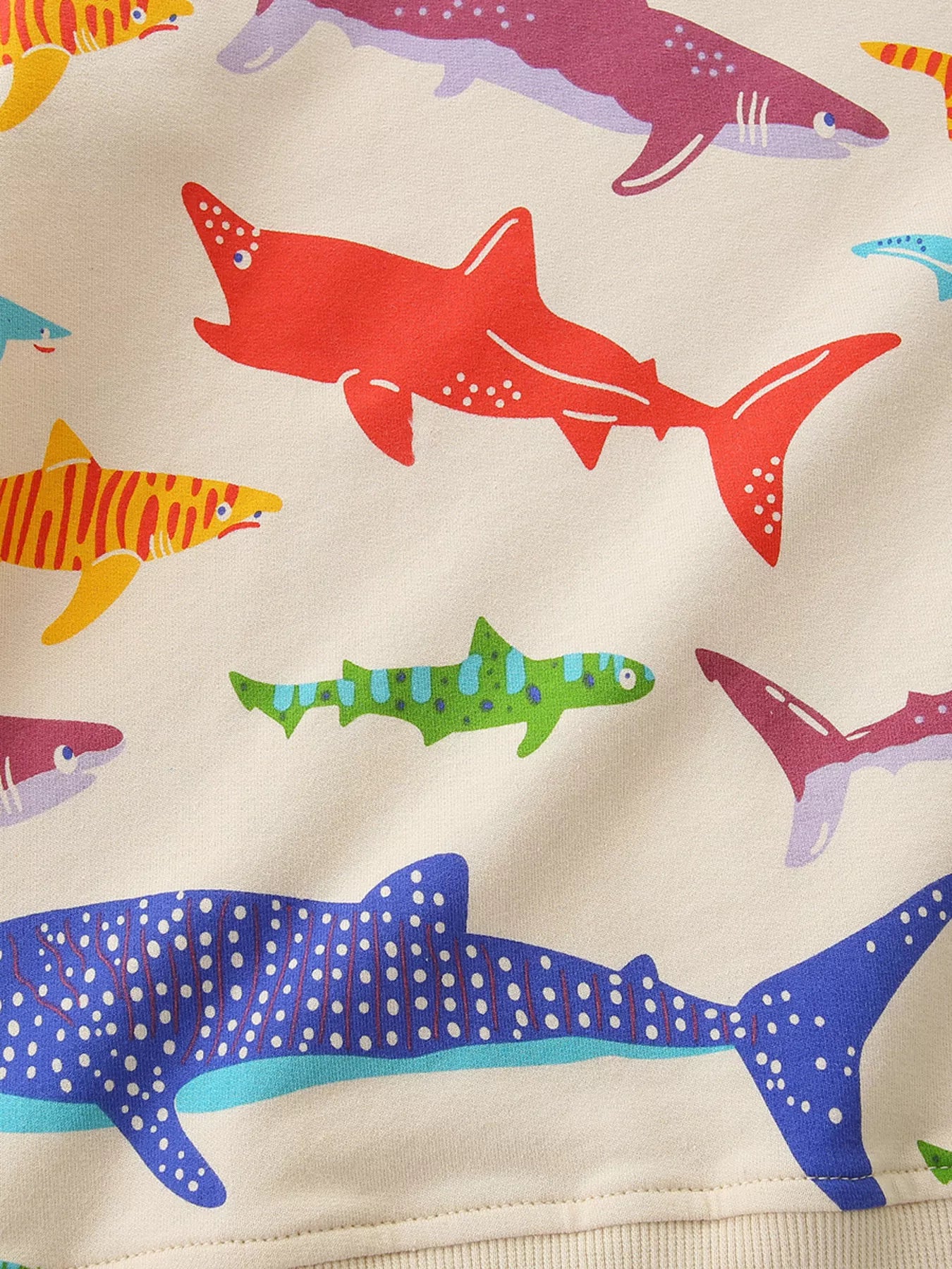 Children's Colorful Shark Print Crewneck Sweatshirt