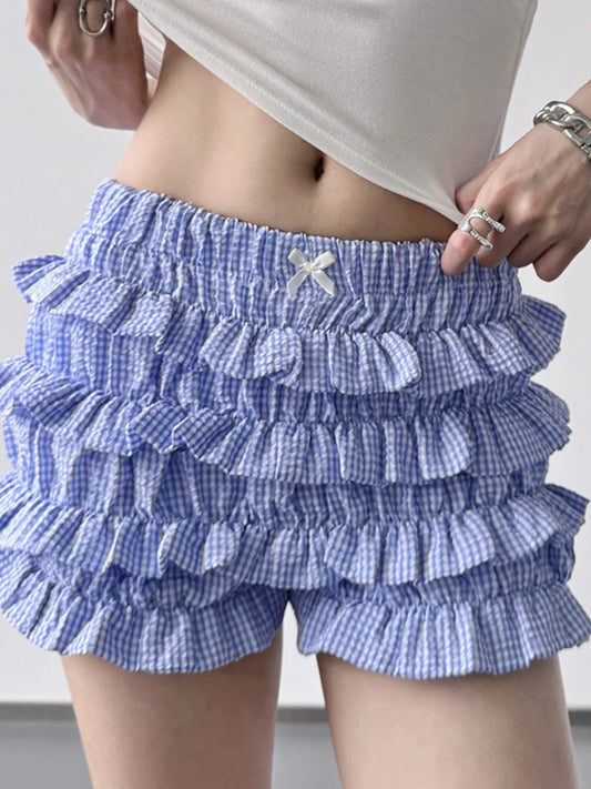 Plaid Ruffled Layered Shorts