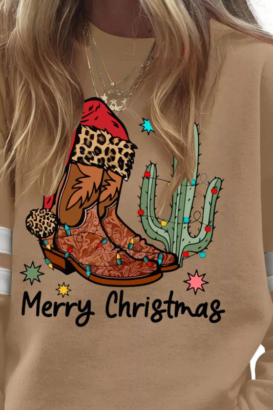Merry Christmas Cowboy Boot Cactus Casual Sweatshirt