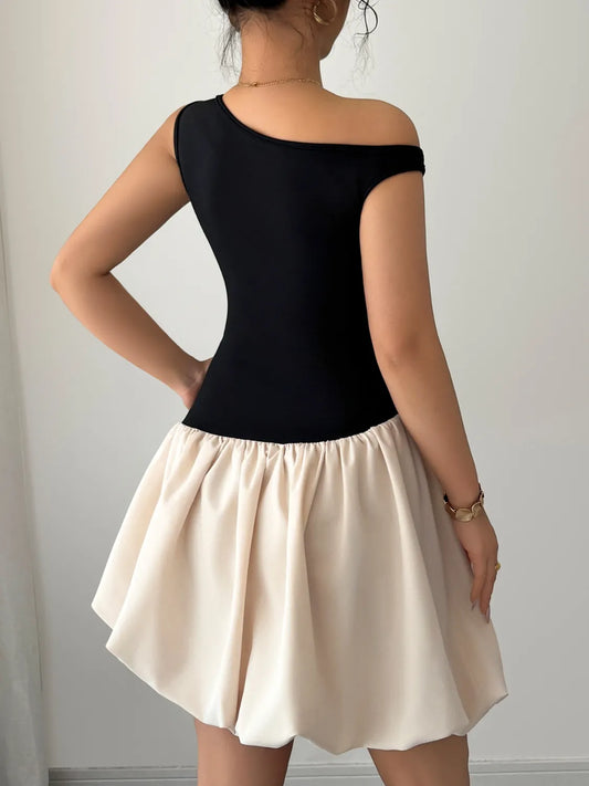 Contrast Single Shoulder Mini Tank Dress