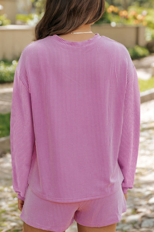 Bubble Gum Rabbit Sequin Corded Rib Top and Shorts Set