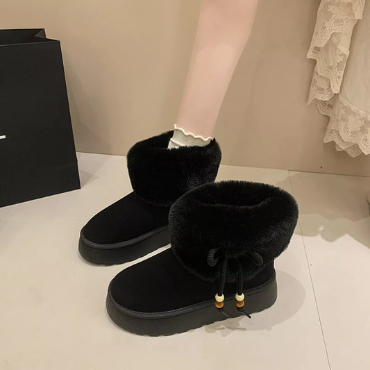 Round Toe Platform Boots Black