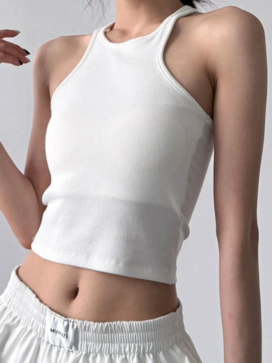 Ribbed Round Neck Crop Tank Top