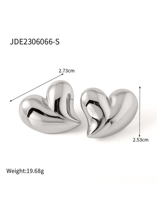 Modern style simple silver non-fading large heart-shaped earrings/necklace Silver grey FREESIZE