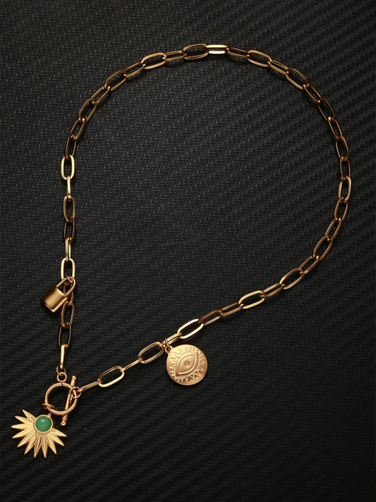 Leaves Devil's Eye Lock Pendant OT Buckle Collarbone Necklace