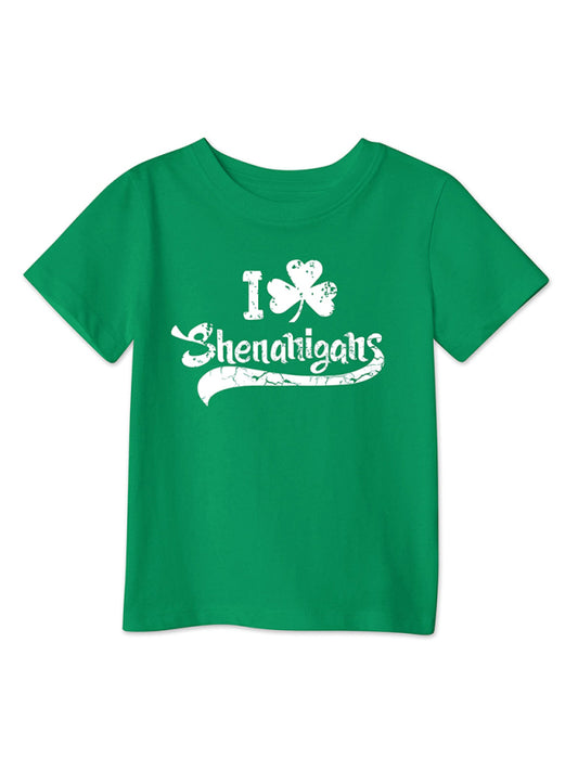Modern style green clover printed loose pullover short-sleeved T-shirt for boys and girls Pale green