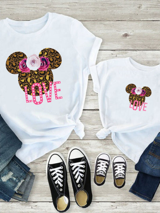 Modern Mama and Mini Family printed short-sleeved T-shirt (children's version) Pink