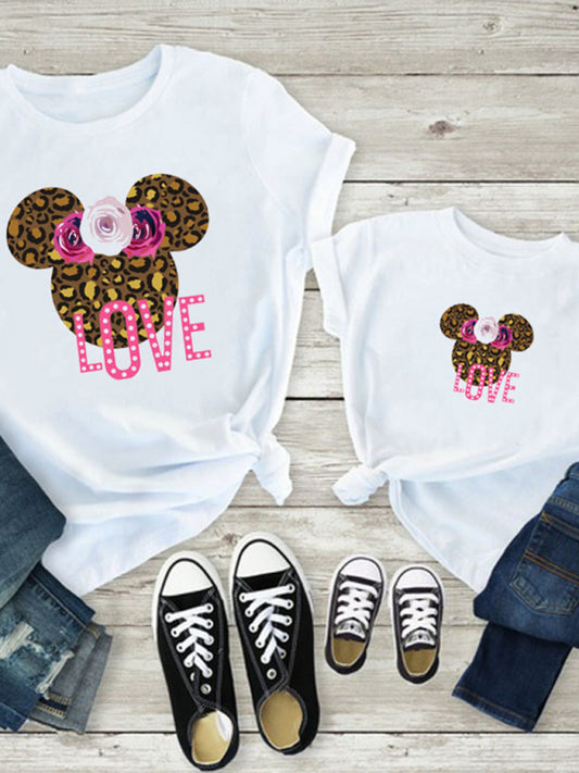 Modern Mama and Mini Family printed short-sleeved T-shirt (mom style) Pink