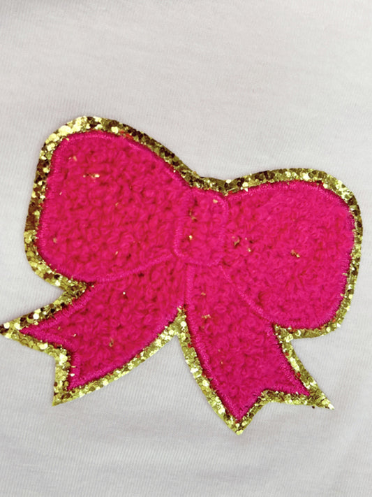 Modern short-sleeved bow sequin embroidered top