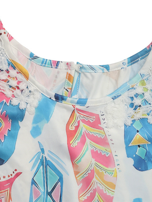 Lace Splice Short Sleeve T-Shirt Polyester Women's Basic Top